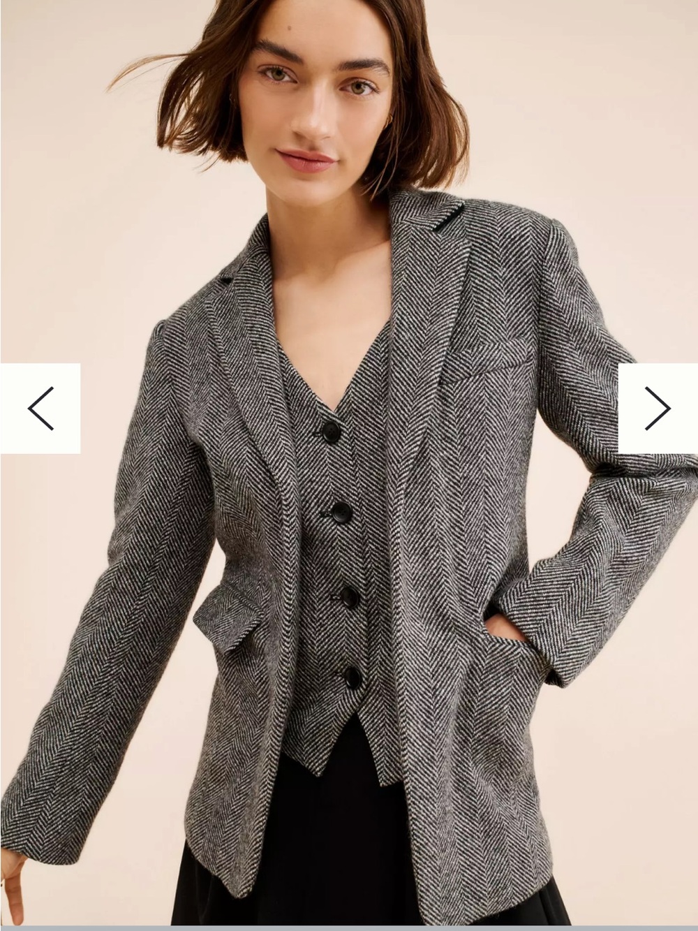 Anthropologie Line & Dot Gray Herringbone Blazer Twofer with Attached Vest Med